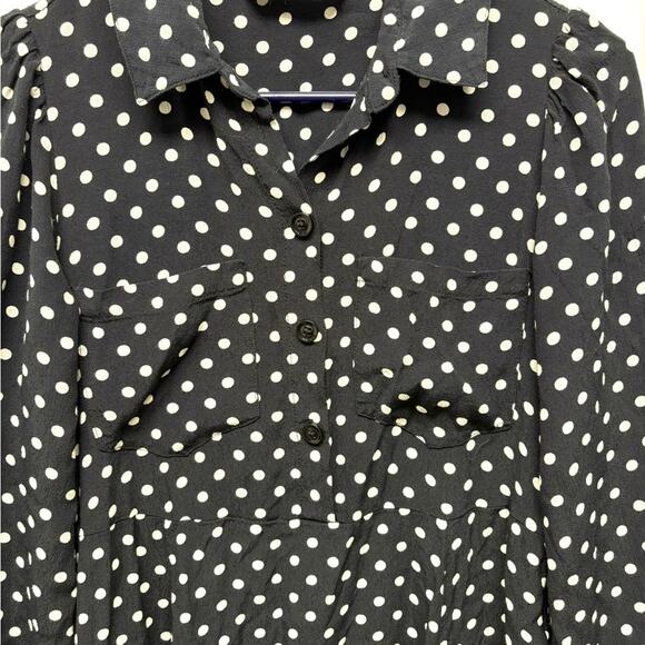 Zara Black Shirt Dress, White Polka Dots, Belt Loops, Button up, Size S - Picture 3 of 11